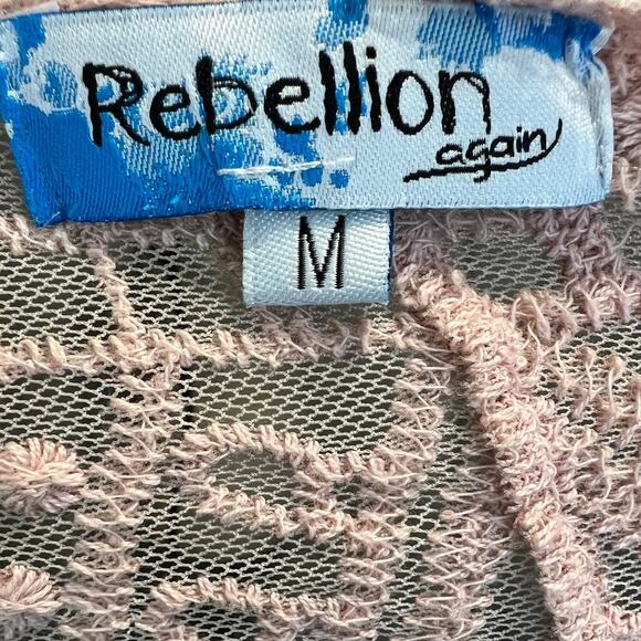 Rebellion Again Pink Sheer Floral Lace Long Open Front Cover Up Womens Sz Medium - Picture 6 of 7